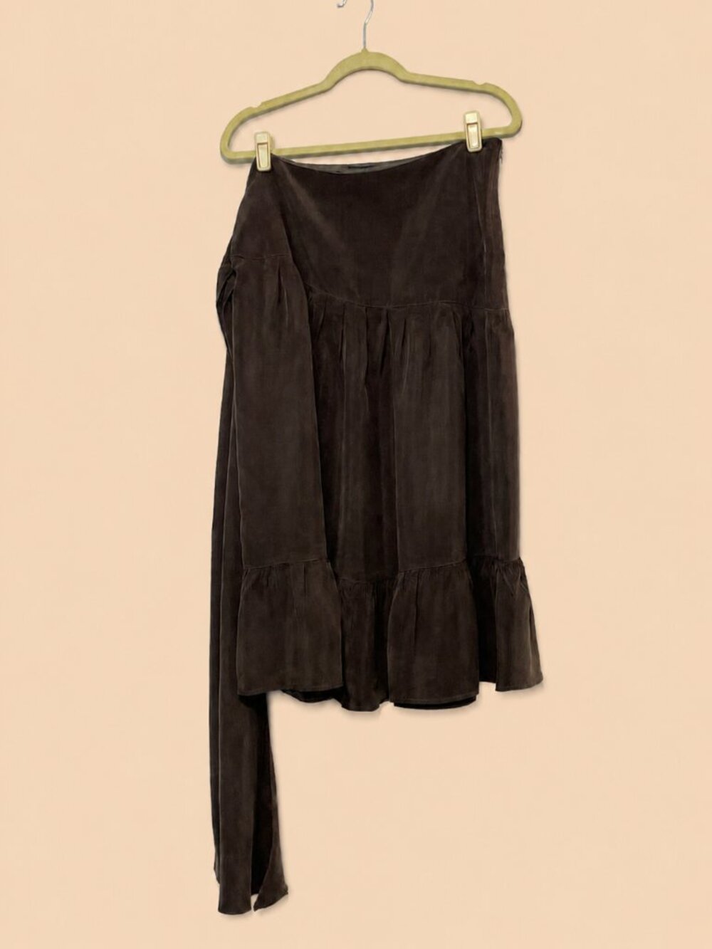 Cortefiel Woman Asymmetrical Brown Skirt with Wrap Bow EU42 Size